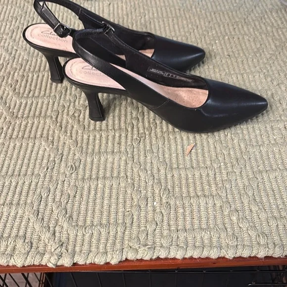 Clarks Black Heeled Slingback Shoes - Picture 7 of 10